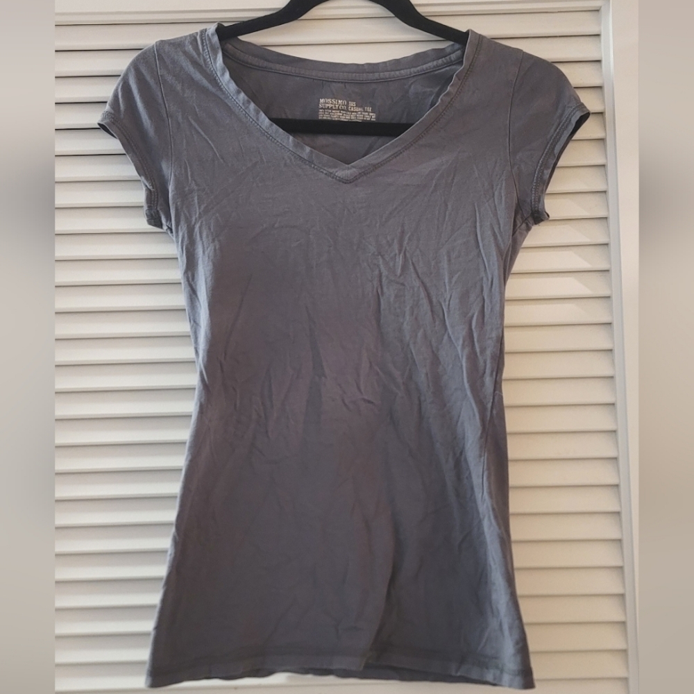 Mossimo - Grey 100% Cotton Short-Sleeve V-Neck Top